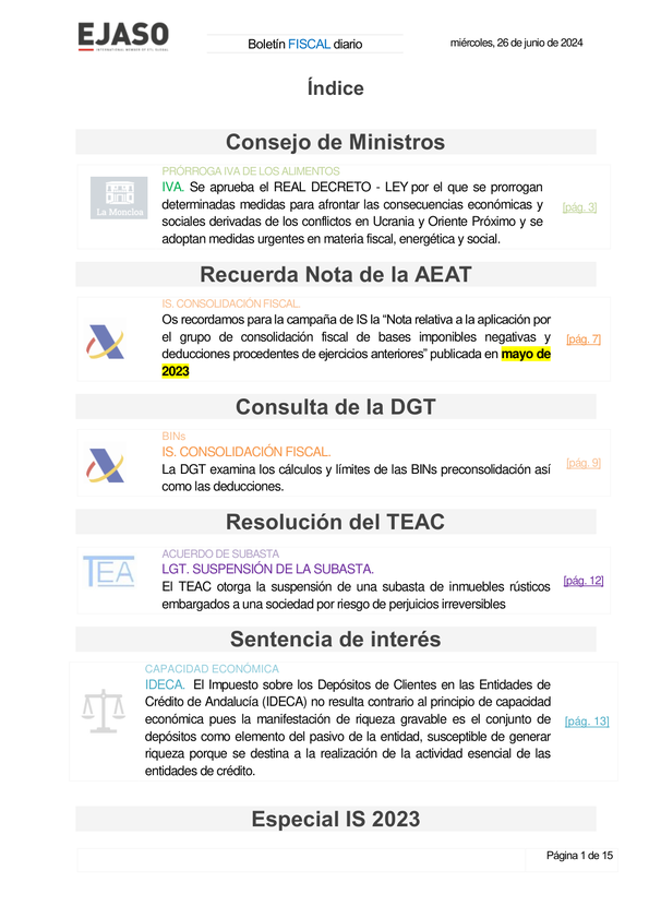 Boletín fiscal 26/06/2024