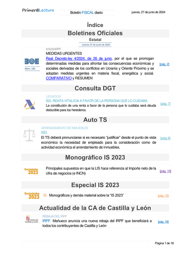Boletín fiscal 27/06/2024