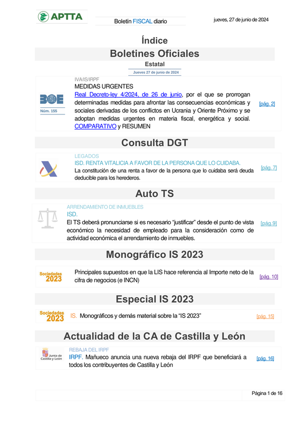 Boletín fiscal 27/06/2024