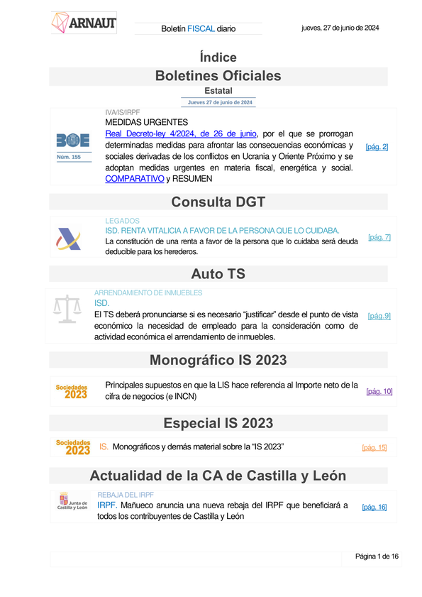 Boletín fiscal 27/06/2024