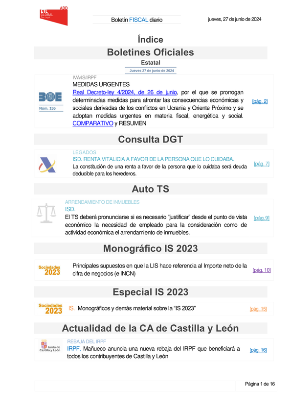 Boletín fiscal 27/06/2024