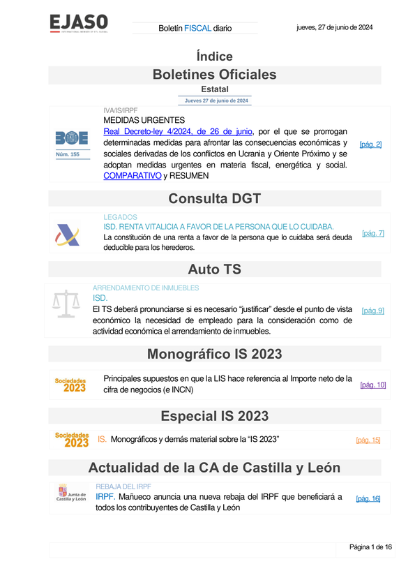 Boletín fiscal 27/06/2024