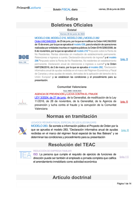 Boletín fiscal 28/06/2024