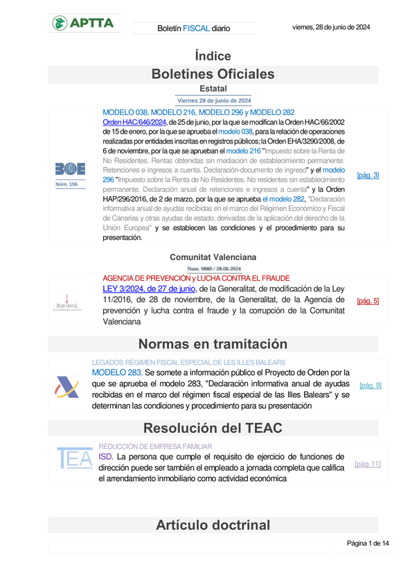 Boletín fiscal 28/06/2024
