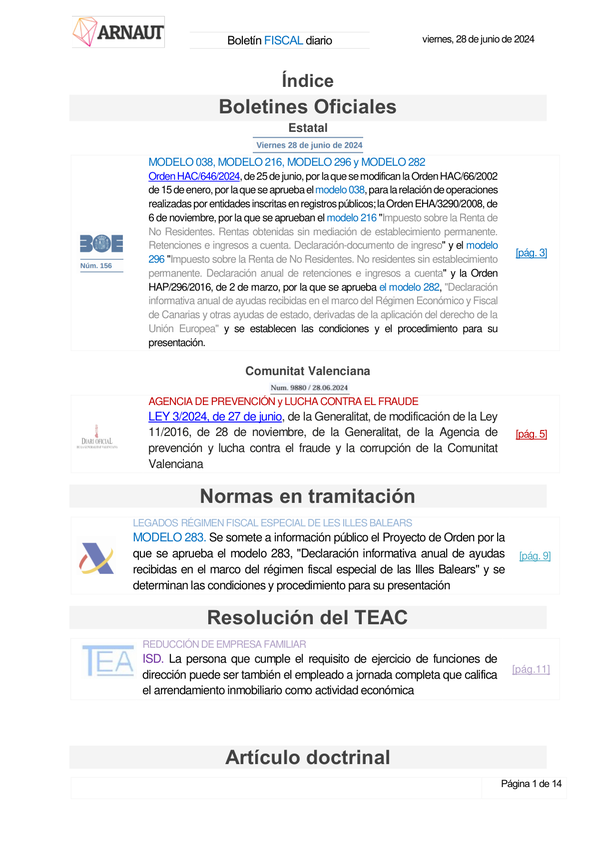 Boletín fiscal 28/06/2024