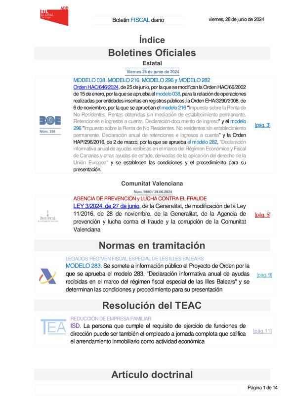 Boletín fiscal 28/06/2024