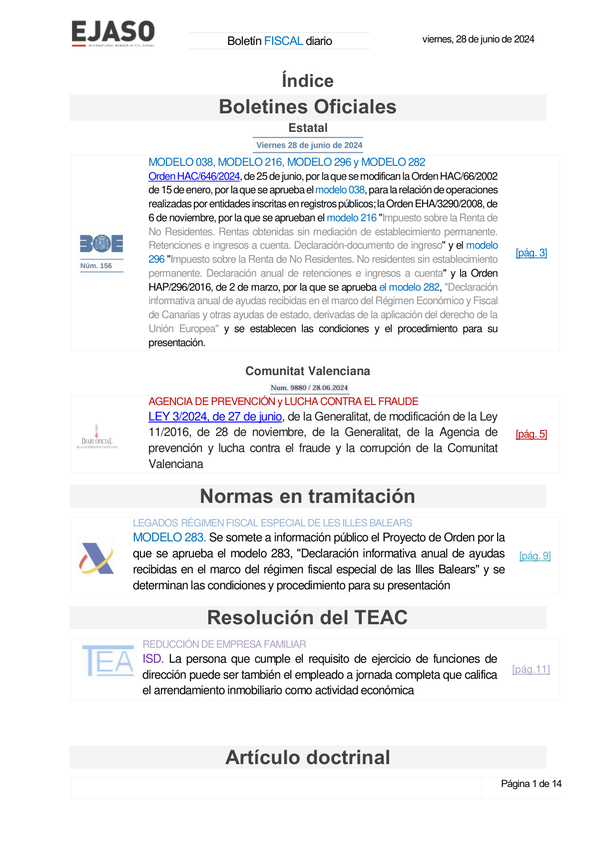 Boletín fiscal 28/06/2024