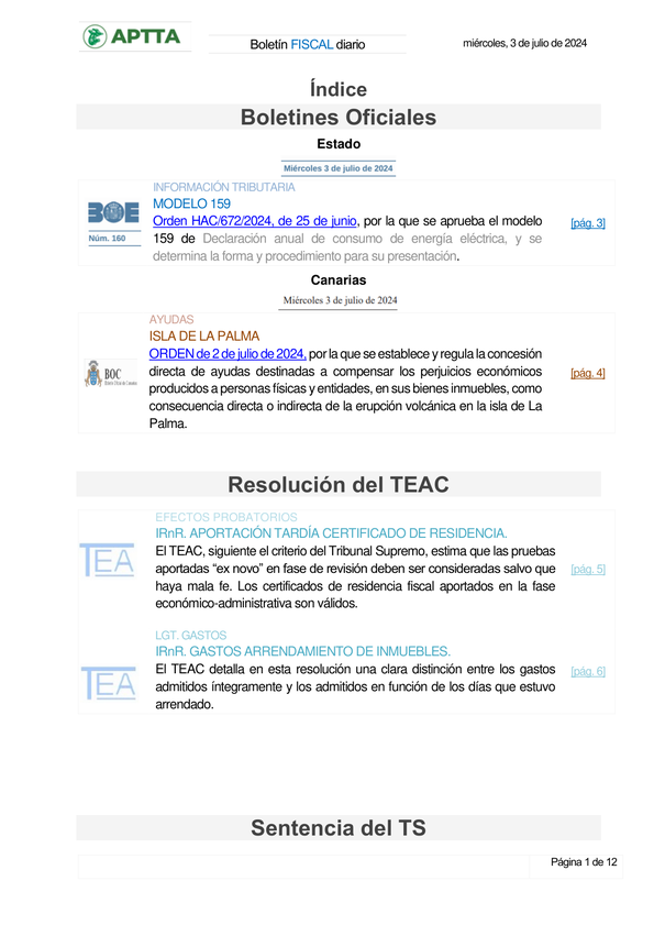 Boletín fiscal 03/07/2024