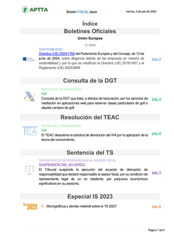 Boletín fiscal 05/07/2024