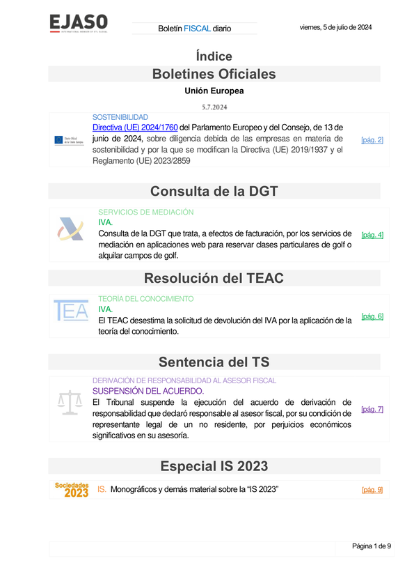 Boletín fiscal 05/07/2024