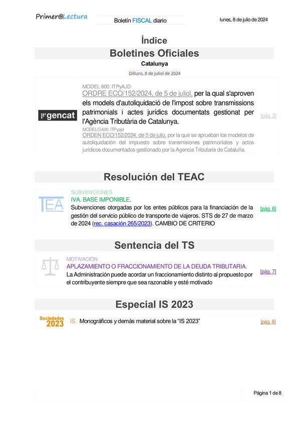 Boletín fiscal 08/07/2024