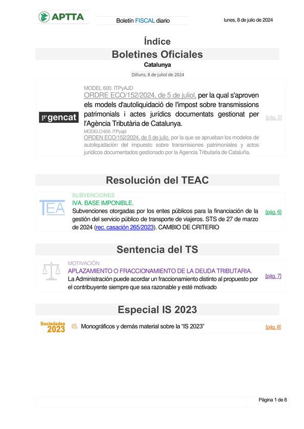 Boletín fiscal 08/07/2024