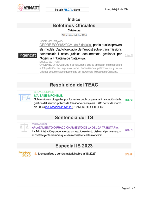 Boletín fiscal 08/07/2024