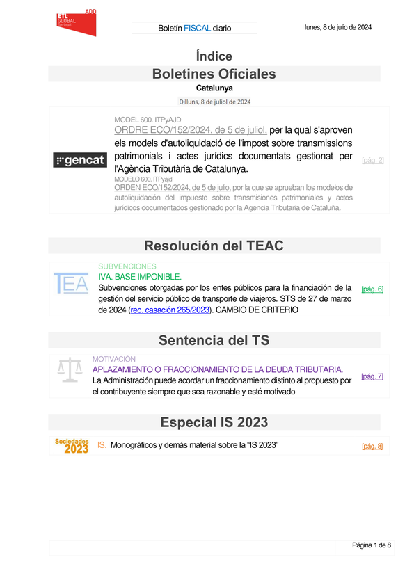 Boletín fiscal 08/07/2024
