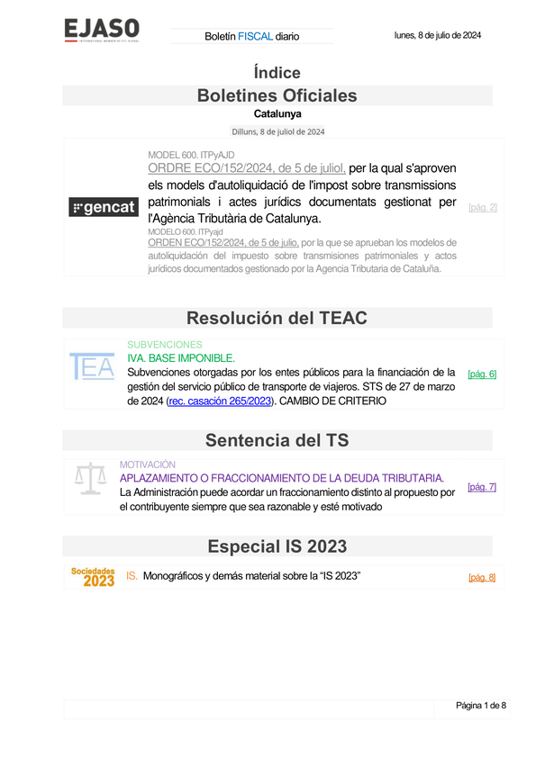 Boletín fiscal 08/07/2024