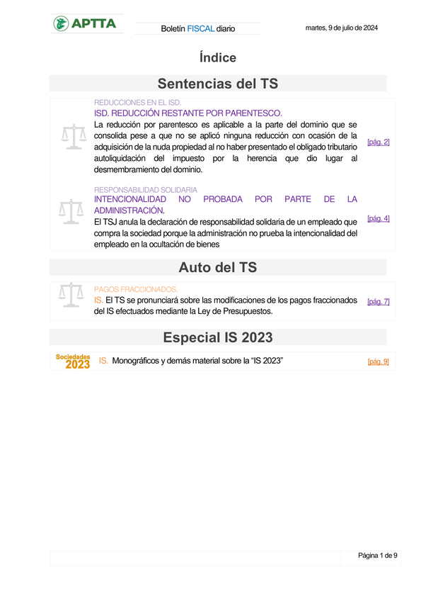 Boletín fiscal 09/07/2024