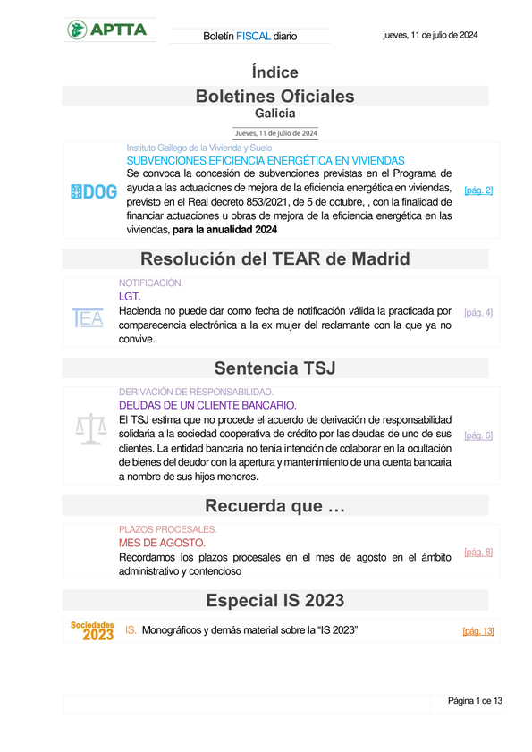 Boletín fiscal 11/07/2024