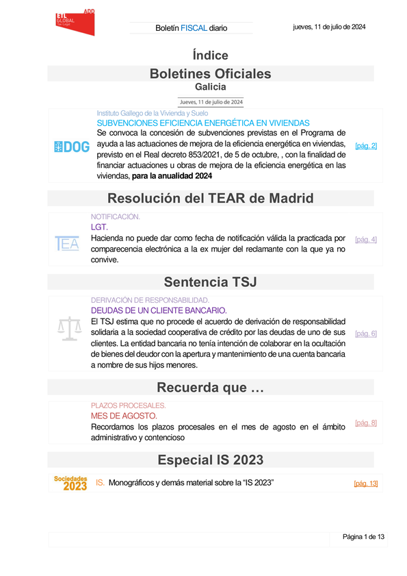Boletín fiscal 11/07/2024