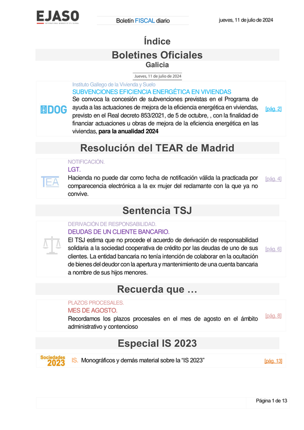 Boletín fiscal 11/07/2024