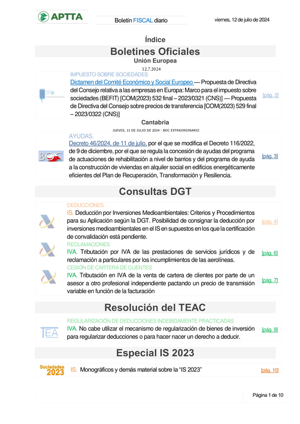 Boletín fiscal 12/07/2024