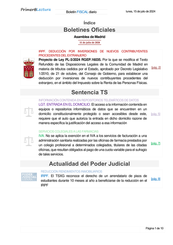 Boletín fiscal 15/07/2024