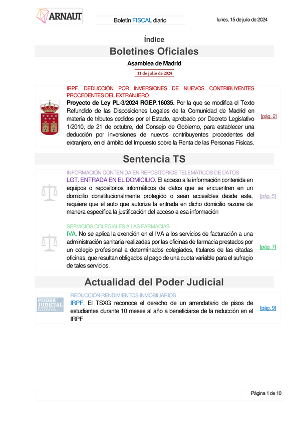 Boletín fiscal 15/07/2024