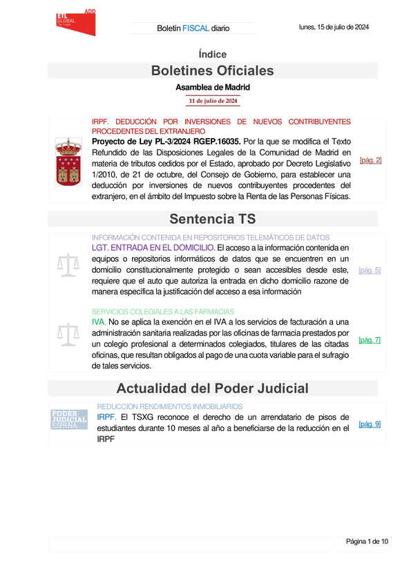 Boletín fiscal 15/07/2024