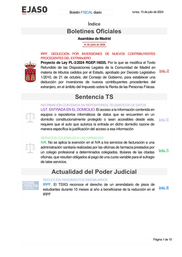 Boletín fiscal 15/07/2024