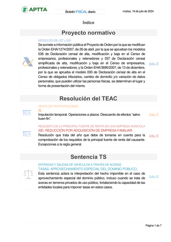 Boletín fiscal 16/07/2024