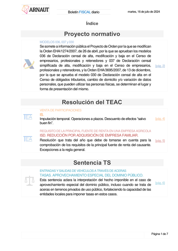 Boletín fiscal 16/07/2024