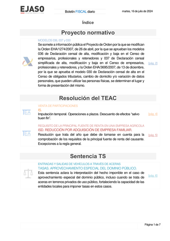 Boletín fiscal 16/07/2024