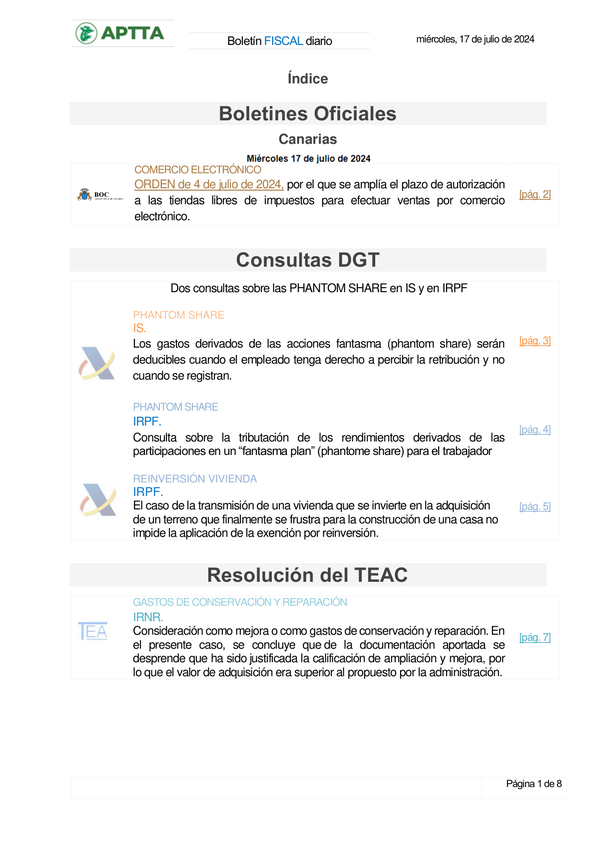 Boletín fiscal 17/07/2024