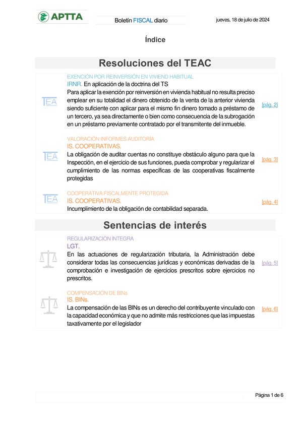 Boletín fiscal 18/07/2024