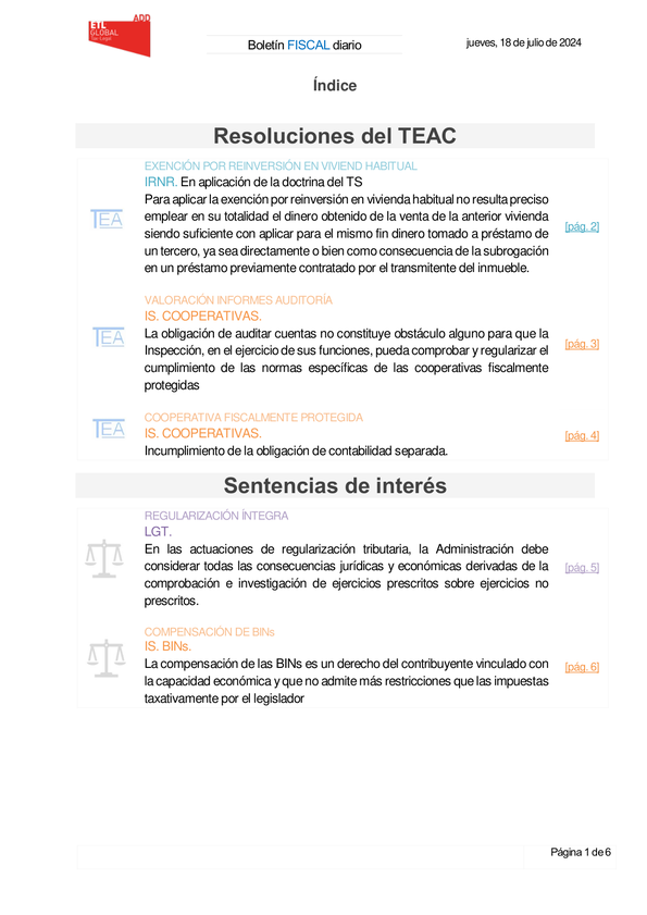 Boletín fiscal 18/07/2024