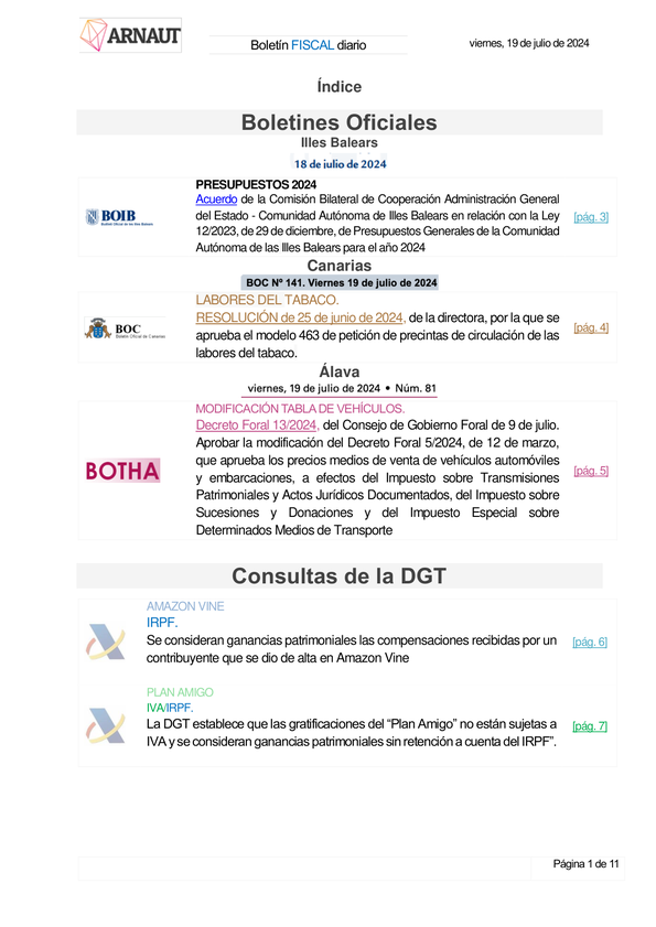 Boletín fiscal 19/07/2024