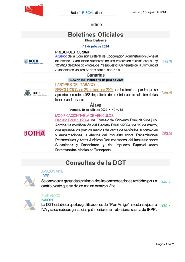 Boletín fiscal 19/07/2024