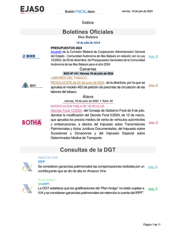 Boletín fiscal 19/07/2024