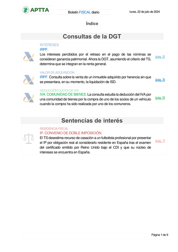 Boletín fiscal 22/07/2024