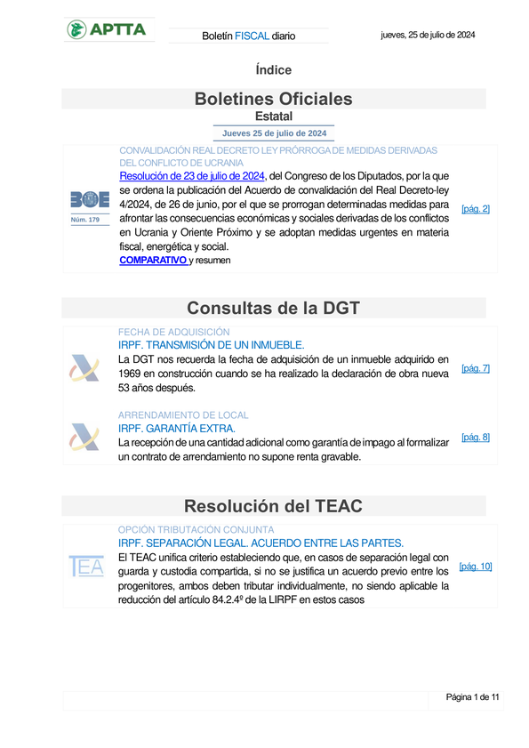 Boletín fiscal 25/07/2024