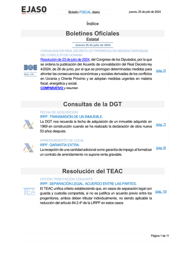 Boletín fiscal 25/07/2024