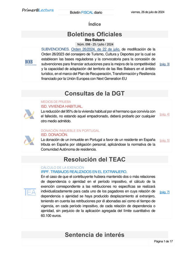 Boletín fiscal 26/07/2024