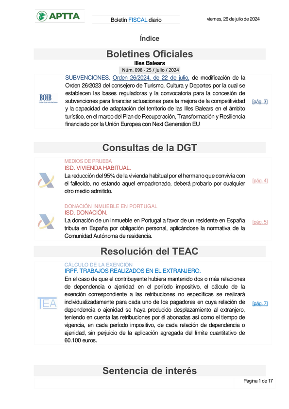 Boletín fiscal 26/07/2024