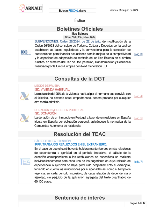 Boletín fiscal 26/07/2024