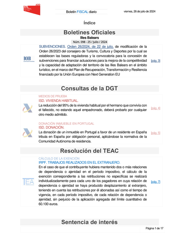 Boletín fiscal 26/07/2024