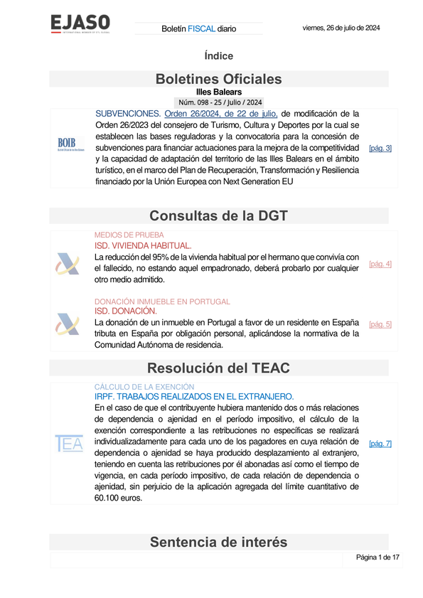 Boletín fiscal 26/07/2024