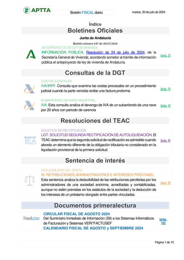 Boletín fiscal 30/07/2024