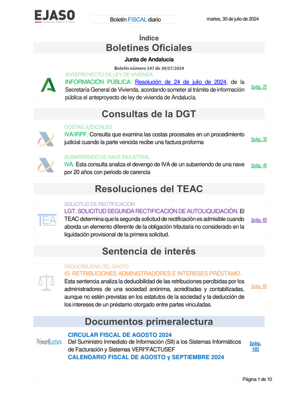 Boletín fiscal 30/07/2024