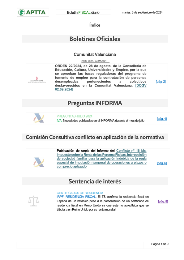 Boletín fiscal 03/09/2024