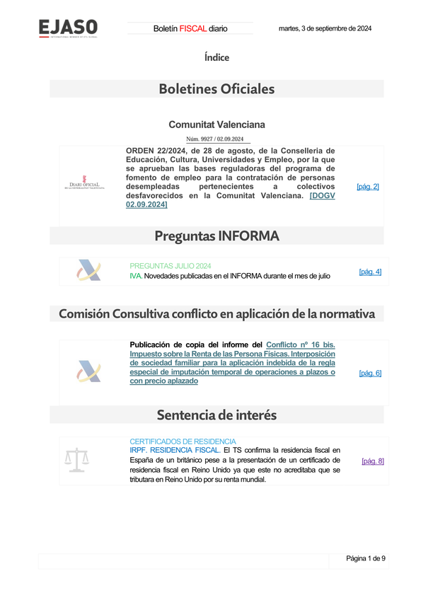 Boletín fiscal 03/09/2024