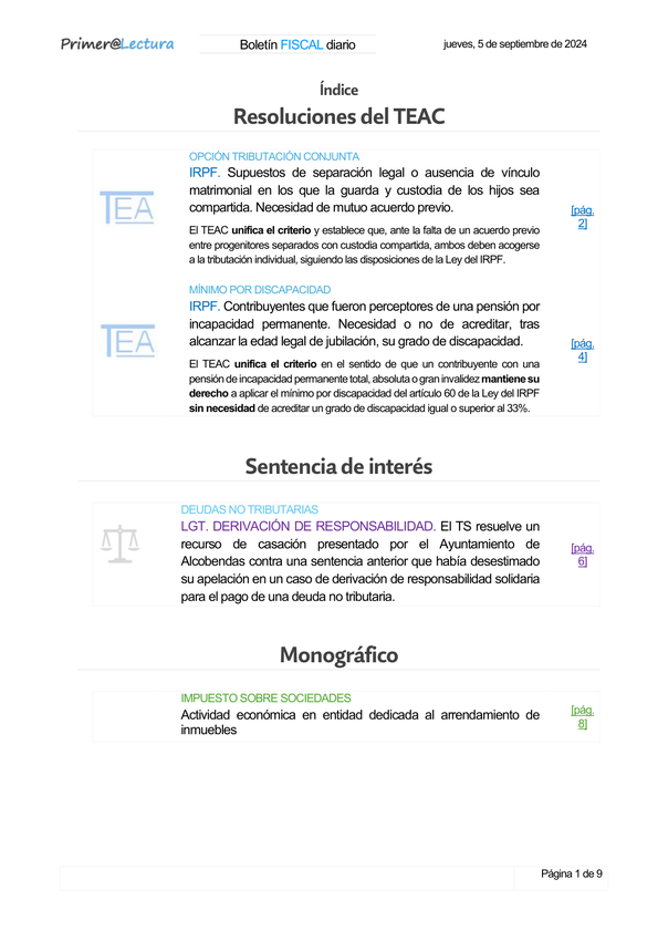 Boletín fiscal 05/09/2024